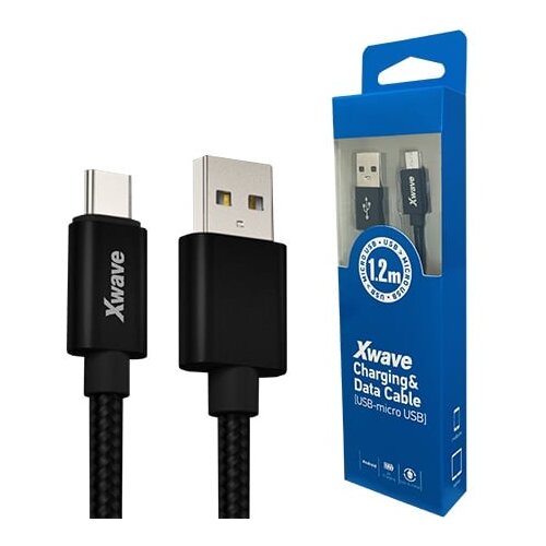 X Wave kabl za punjač usb a (muški) na micro usb (muški) 1.2m crni upleteni Cene