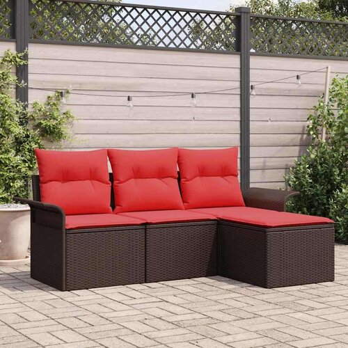  Vrtna sedežna garnitura z blazino 4 pcs Rjava Poly ratan, (5000021231) Cene