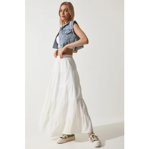  Woman's White Flounced Summer Loose Comfortable Skirt