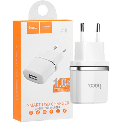 Hoco. Hoco Punjač kućni za smartphone, tablete, 1.0 A - C11 Smart single USB, Bijeli Slike