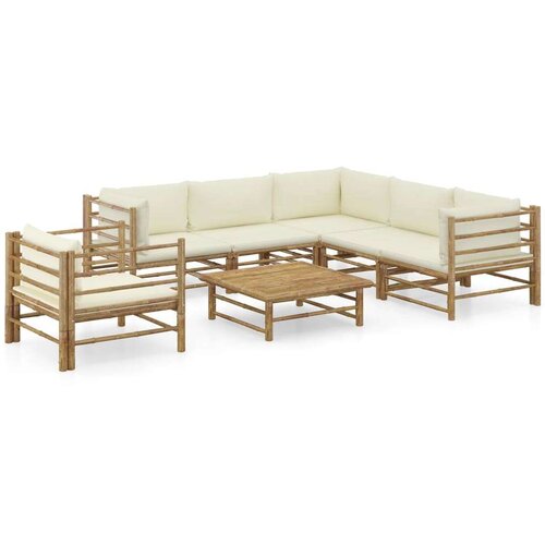  7-dijelna vrtna garnitura od bambusa s krem bijelim jastucima Cijene