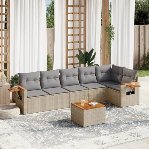 vidaXL 7-dijelni set vrtnih sofa od poliratana s jastucima bež Cijene
