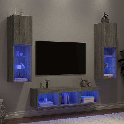 VidaXL Komplet TV omaric LED 5-delni siva sonoma inženirski les Slike