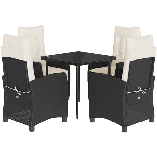  5-dijelni vrtni blagovaonski set s jastucima od poliratana crni Crna Dužina stola 80 cm Slike