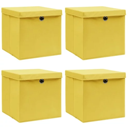  Škatle za shranjevanje s pokrovi 4 kosi rumene 32x32x32cm blago
