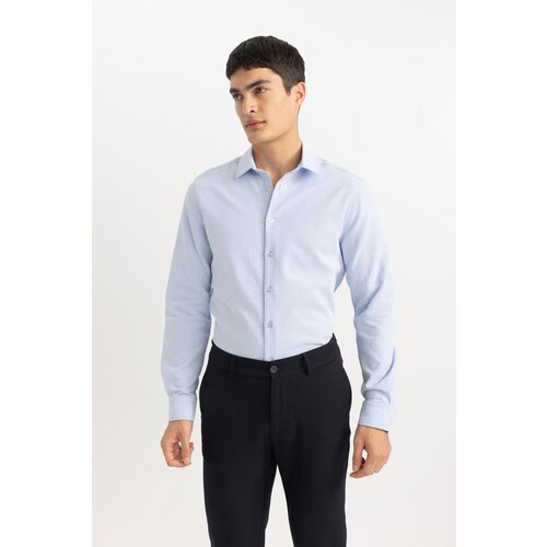 Defacto Slim Fit Polo Neck Honeycomb Textured Long Sleeve Shirt Slike