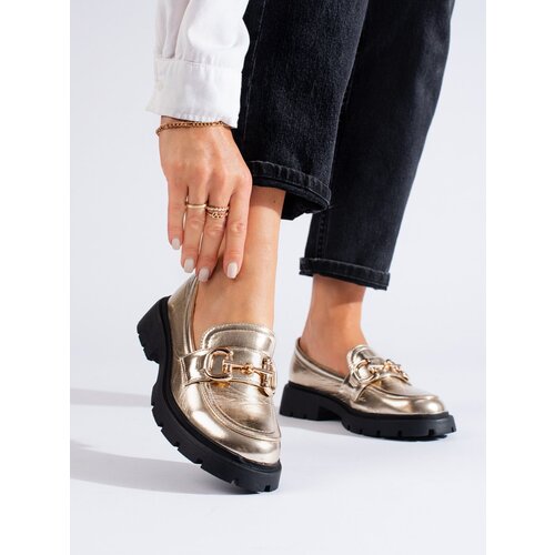 SHELOVET Golden loafers on a thick sole Slike
