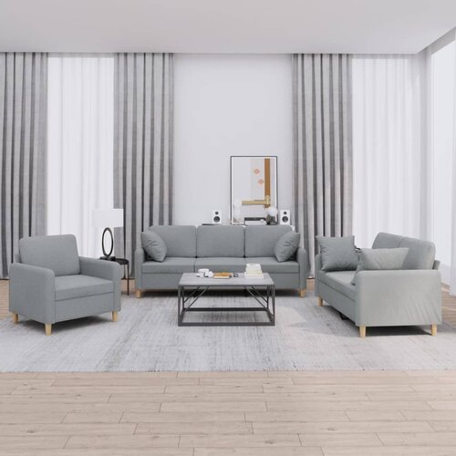 vidaXL 3-dijelni set sofa s jastucima svjetlosivi od tkanine Cijene