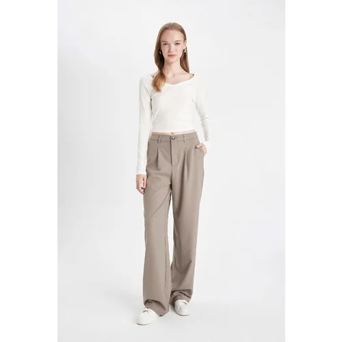 Defacto Wide Leg Double Pocket High Waist Standard Length Trousers