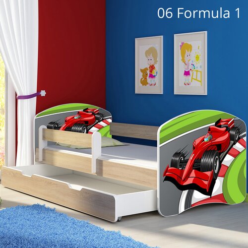  Dječji krevet ACMA s motivom, bočna sonoma + ladica 160x80 cm 06 Formula 1 Cene