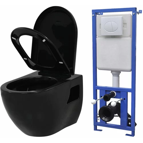 vidaXL viseča wc školjka z vgradnim kotličkom keramika črna