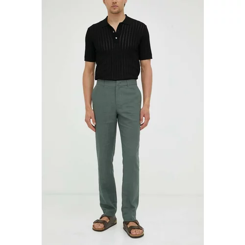 Bruuns Bazaar Lanene hlače boja: zelena, ravni kroj