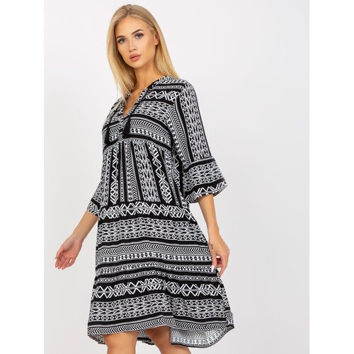 Fashion Hunters Black patterned dress with a frill and 3/4 sleeves Slike