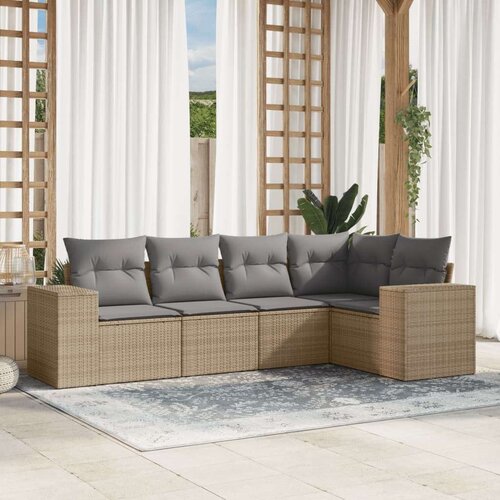  5-dijelni vrtni set sofa s jastucima bež od poliratana Slike