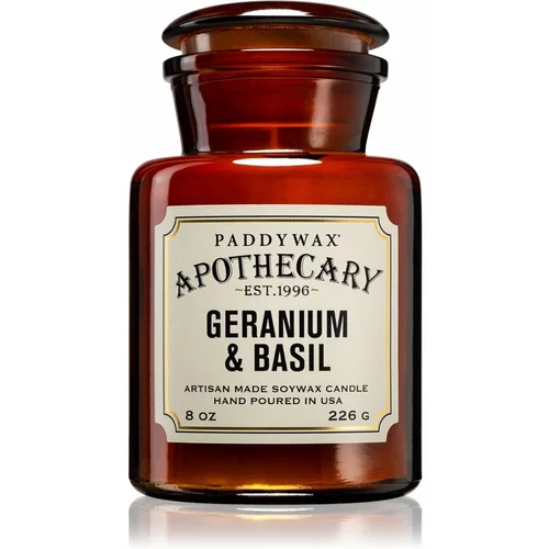 Paddywax Apothecary Geranium & Basil dišeča sveča 226 g