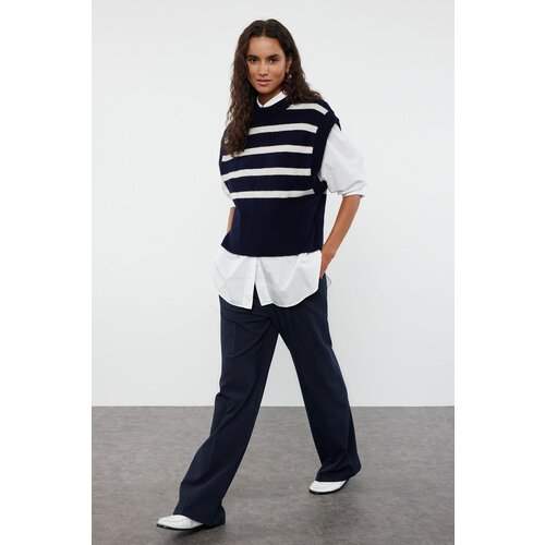 Trendyol navy blue striped crew neck knitwear sweater Cene