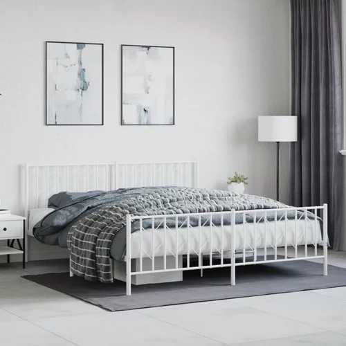 vidaXL Kovinski posteljni okvir z vzglavjem in vznožjem bel 183x213 cm
