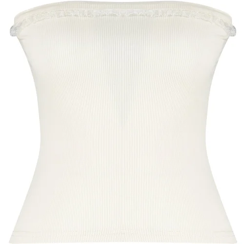 Trendyol Stone Corded Strapless Collar Woven Garnished Fitted Cotton Crop Knitted Blouse