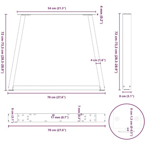 VidaXL Noge za blagovaonski stol V-oblika 2 kom crne 70x(72-73,3) cm Slike