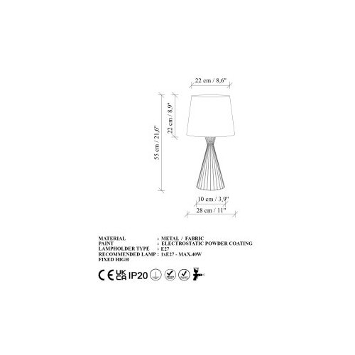 Opviq Stona lampa Telis-5374, 28x28x55 cm, IP20, Crno-bijela Slike