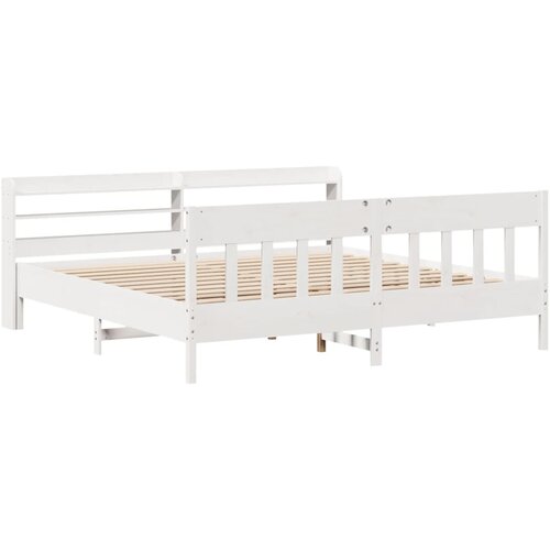 vidaXL Posteljni okvir z vzglavjem bel 200x200 cm trdna borovina, (21304338) Cene