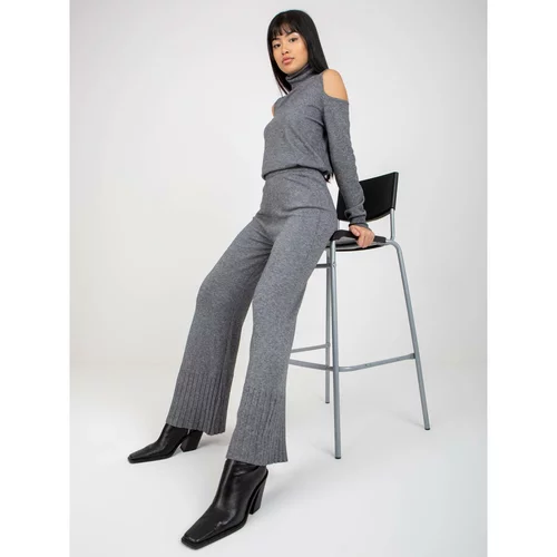 Fashion Hunters Dark gray wide knitted trousers with viscose