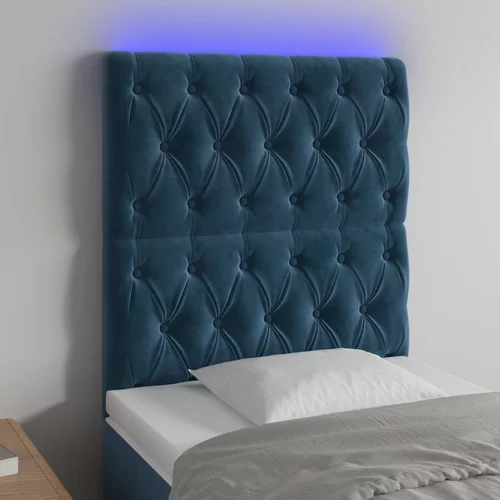 vidaXL LED posteljno vzglavje temno modro 80x7x118/128 cm žamet