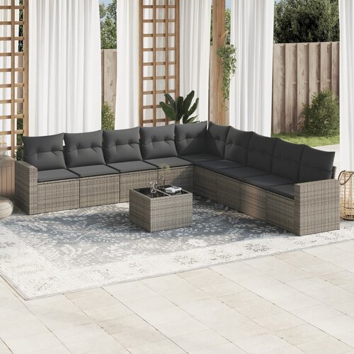 vidaXL 10-dijelni set vrtnih sofa od poliratana s jastucima sivi Cijene