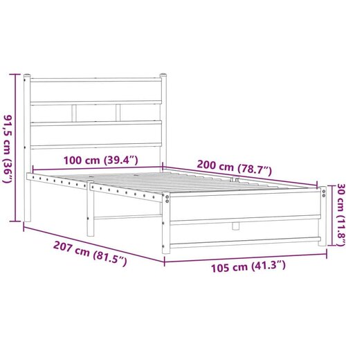 VidaXL Metalni okvir kreveta bez madraca smeđi hrast 100x200 cm Slike