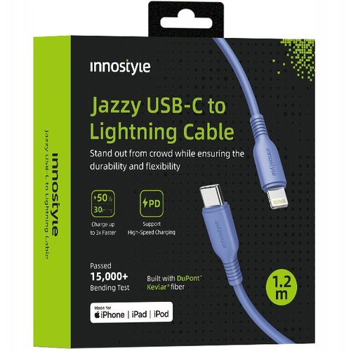 Innostyle JAZZY USB-C LIGHTNING MFI HITRI POLNILNI KABEL ZA IPHONE KEVLAR 1M MODRI, (21748027) Cene