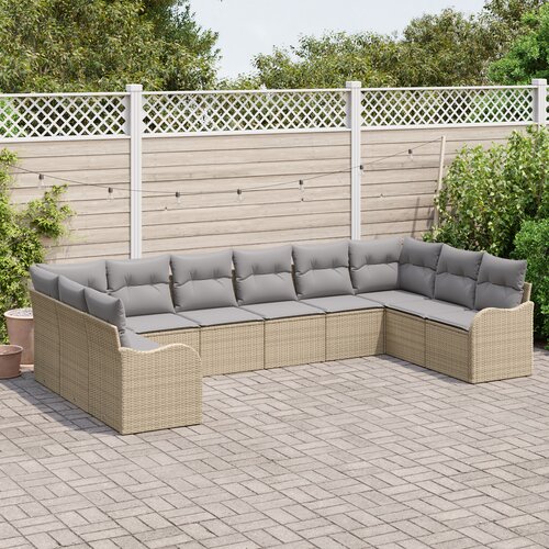 vidaXL set od 10 komada vrtnih sofa s jastučićima bež poli ratan Cene