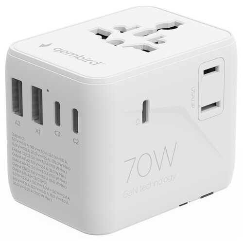 Gembird TPA-2A3C70-01-W Universal travel power adapter, 70 W, white Slike