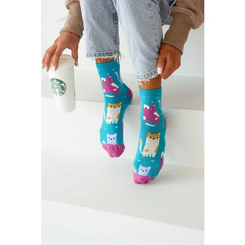 Milena Women's socks colorful cats and dots turquoise