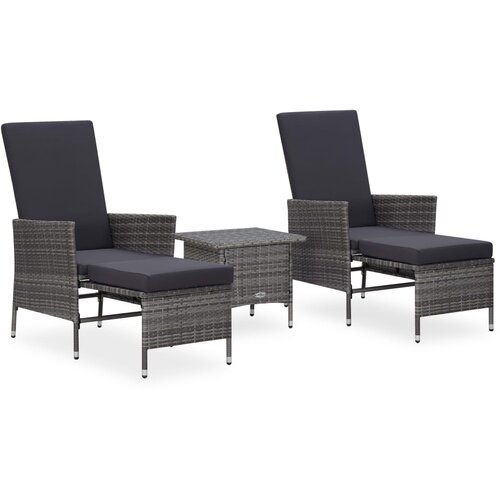  3-dijelna vrtna garnitura od poliratana s jastucima siva Cijene