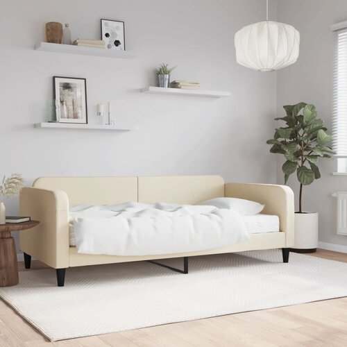 VidaXL Dnevna postelja z vzmetnico krem 90x200 cm blago Slike