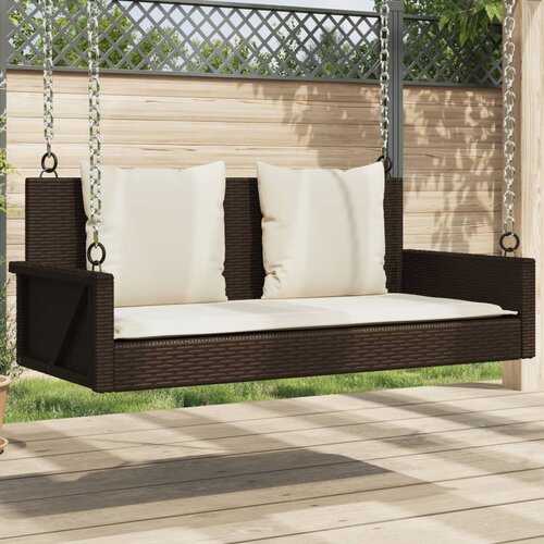 VidaXL Gugalna klop z blazinami rjava 119x56x48 cm poli ratan Slike