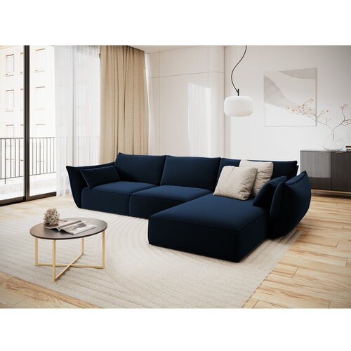Mazzini Sofas Temno modra žametna kotna sedežna garnitura z ležalnikom (desni kot) Vanda &amp;ndash; Slike