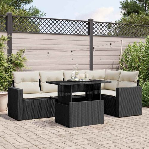  6-dijelni set vrtnih sofa s jastucima crni od poliratana Crna 100 x 55 x 73 cm Cene