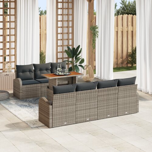 vidaXL 8-delni vrtni jedilni set s blazinami siva poli ratan acacia Cene