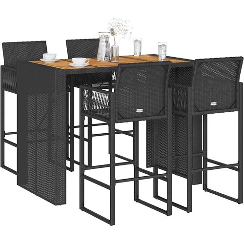  5-dijelni vrtni barski set bez jastucima crni poliratana bagrem Crna 145 cm Cene