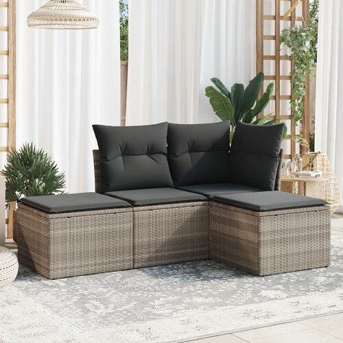 VidaXL 4-dijelni set vrtnih sofa s jastucima svijetlosivi poliratan Slike
