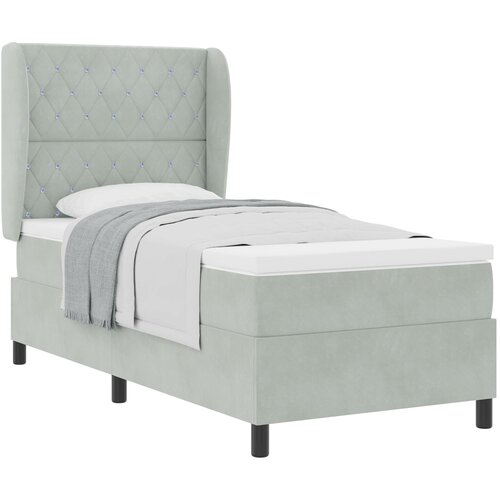 vidaXL Box Spring Krevet s Madracem - Svijetlosiva - 90x200 cm - Baršun Cene