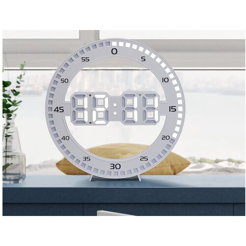 Moderna Moderan led zidni sat i budilica termometar usb 33cm bijeli Slike