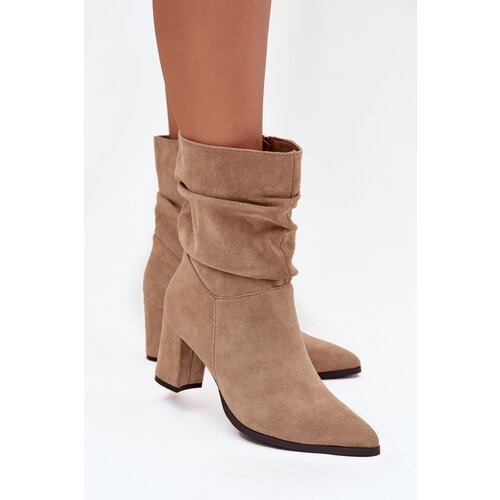 Boto Women&amp;#039;s heeled ankle boots with ruching insulated beige Amelise Slike