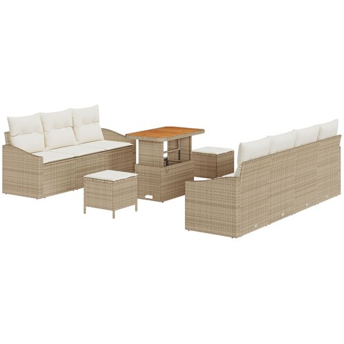 vidaXL 10-dijelni vrtni set sofe s jastučićima bež poli ratan akacija, 2-sjedna vrtna sofa s jastučićima bež poli ratan, 3-dijelni vrtni set za objedovanje s jastučićima bež poli ratan akacija Cijene
