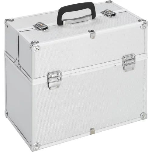vidaXL Kovčeg za šminku 37 x 24 x 35 cm srebrni aluminijski