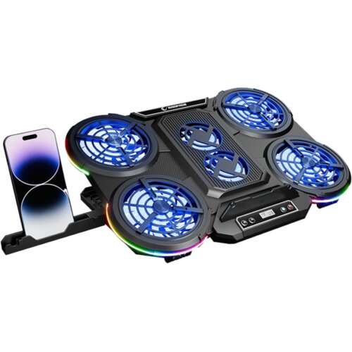  Postolje za notebook gaming Rampage PROTE R6 RGB Lighted Notebook Cooler Stand with Phone Holder and 6 Fans, 39395 Cene