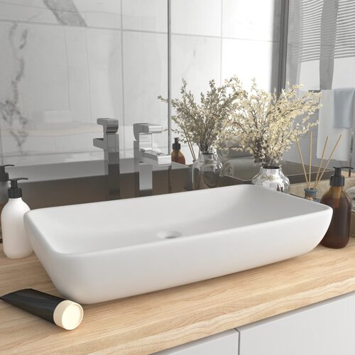 vidaXL Razkošen umivalnik pravokoten mat bel 71x38 cm keramičen Cene