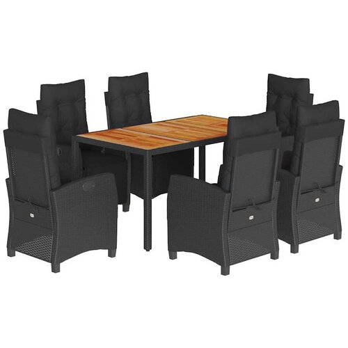  7-dijelni vrtni blagovaonski set s jastucima crni od poliratana Crna 150 cm table length Slike