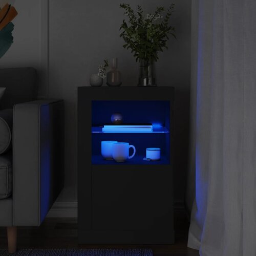 VidaXL Stranska omarica z LED lučkami črn inženirski les Slike